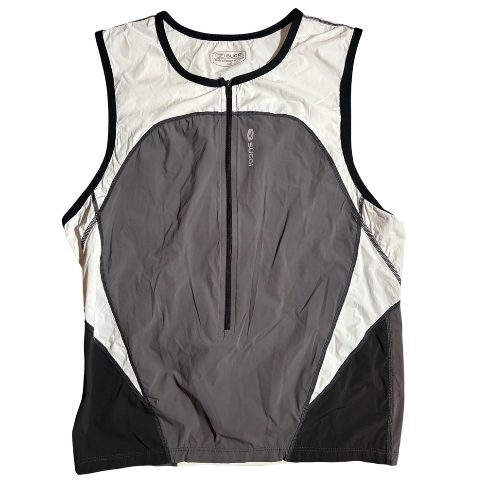 Sugoi Mens L Cycling Jersey Sleeveless 1/4 Zip Mesh Back Pocket Racing Outdoor